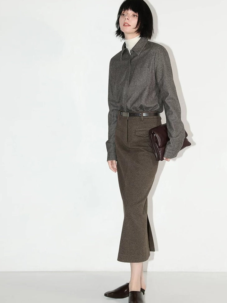 COCOBELLA High Waist Pocket Midi Straight H Line Office Polyester Blend Skirts