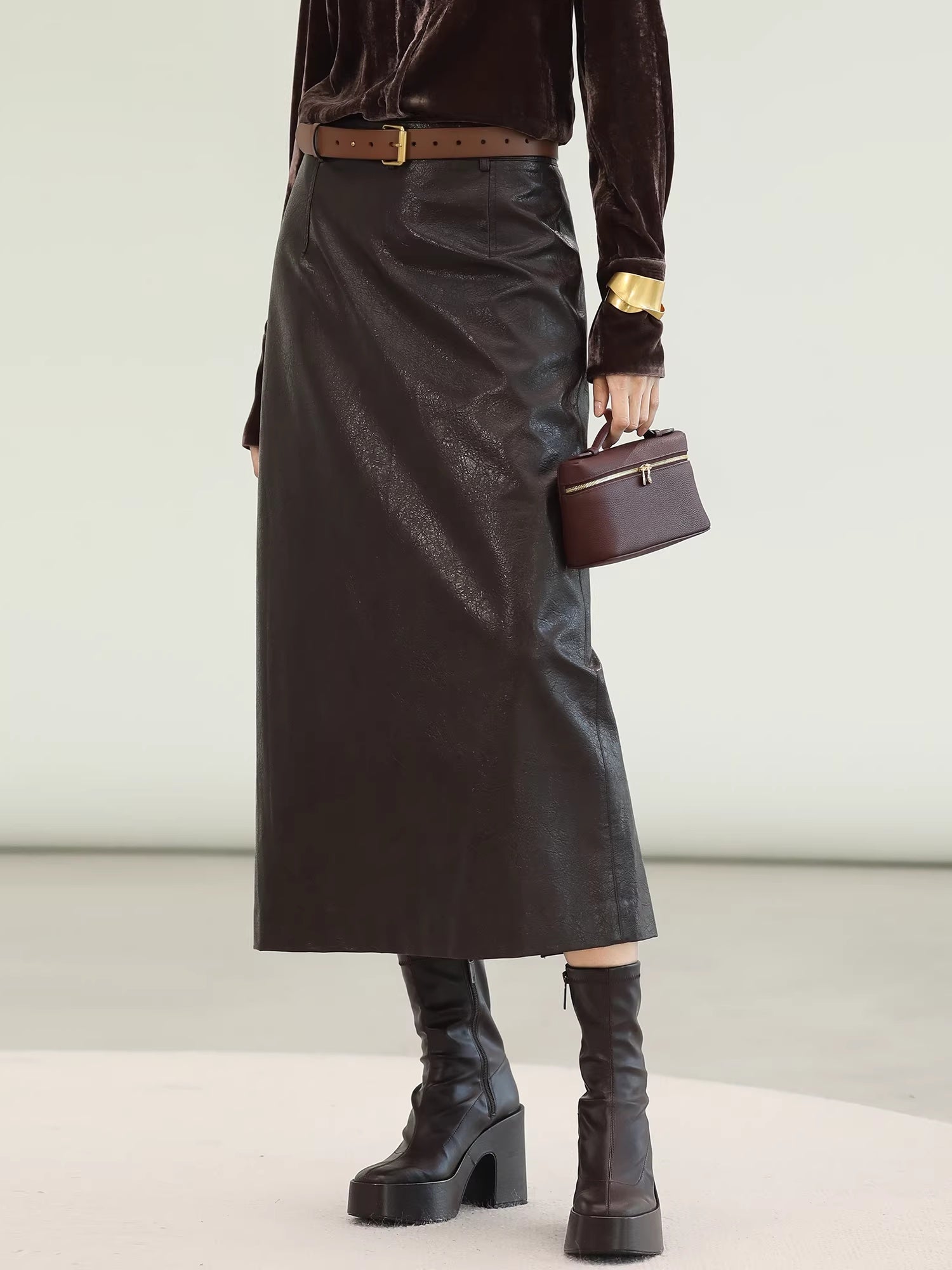 COCOBELLA_High_Waist_Pu_Leather_Topstitch_Slit_Vintage_Office_H_Line_Maxi_Skirts_MISSTT
