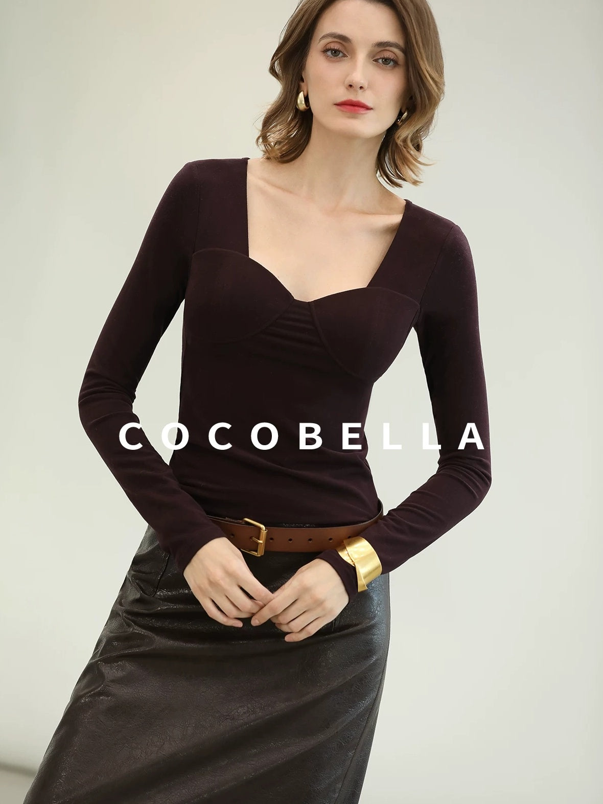 COCOBELLA High Waist Pu Leather Topstitch Slit Vintage Office H Line Maxi Skirts