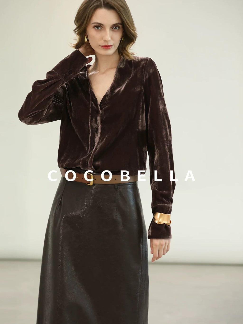 COCOBELLA High Waist Pu Leather Topstitch Slit Vintage Office H Line Maxi Skirts