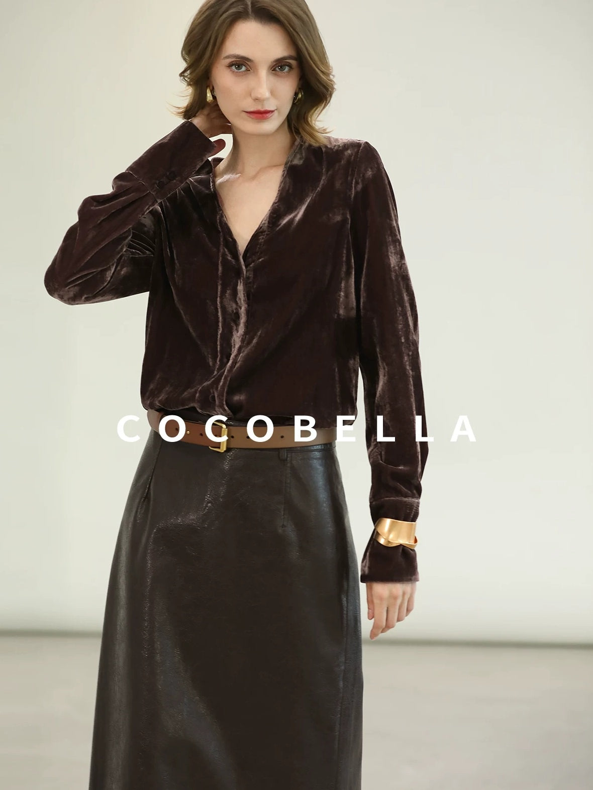 COCOBELLA High Waist Pu Leather Topstitch Slit Vintage Office H Line Maxi Skirts