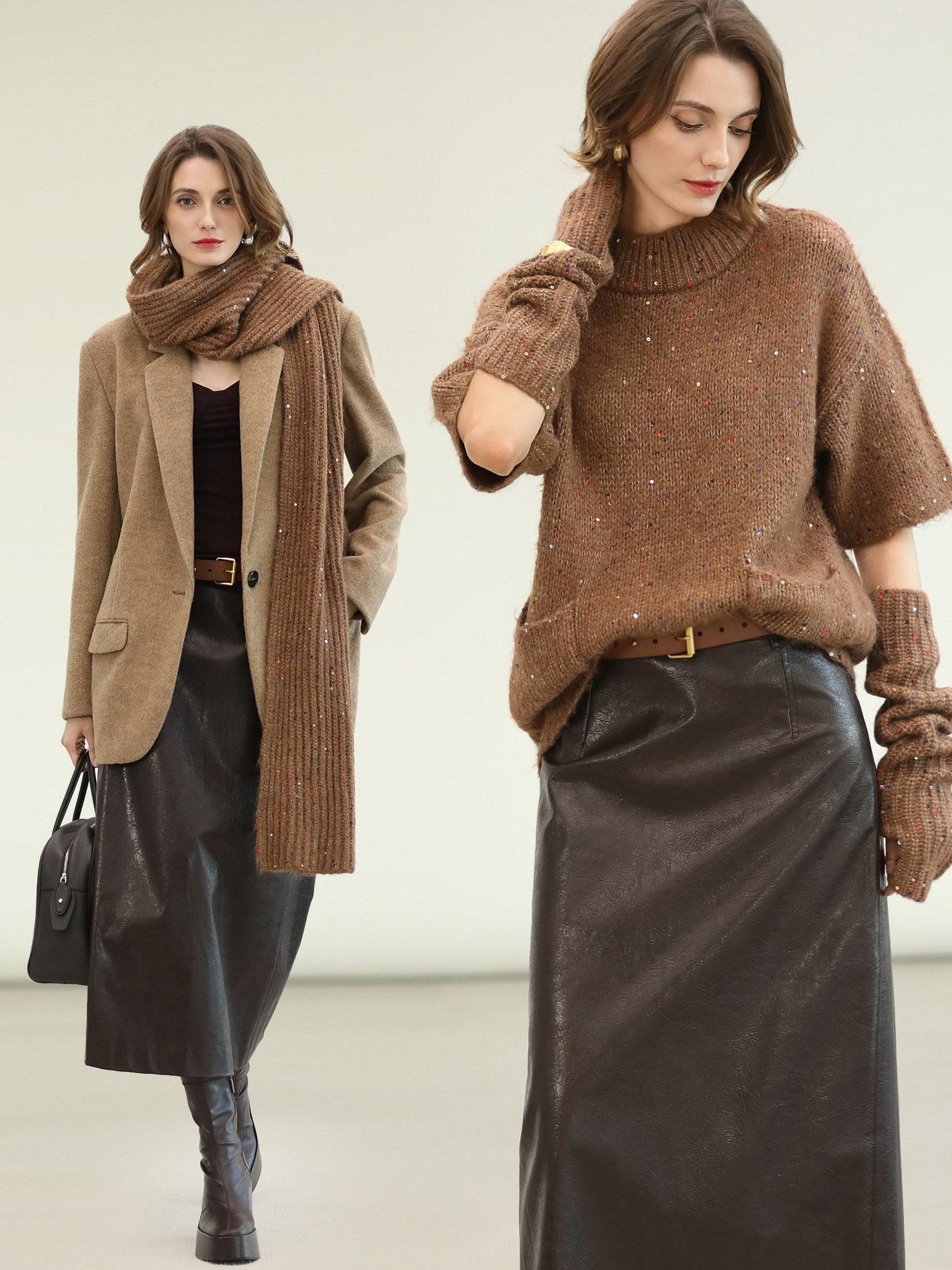 COCOBELLA High Waist Pu Leather Topstitch Slit Vintage Office H Line Maxi Skirts