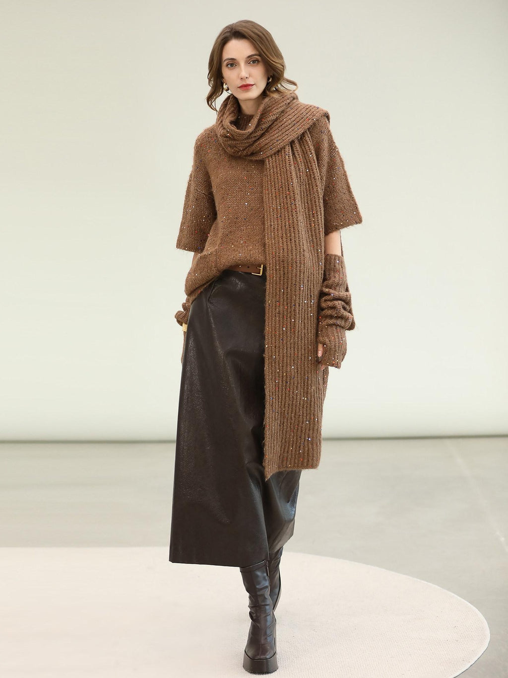 COCOBELLA High Waist Pu Leather Topstitch Slit Vintage Office H Line Maxi Skirts