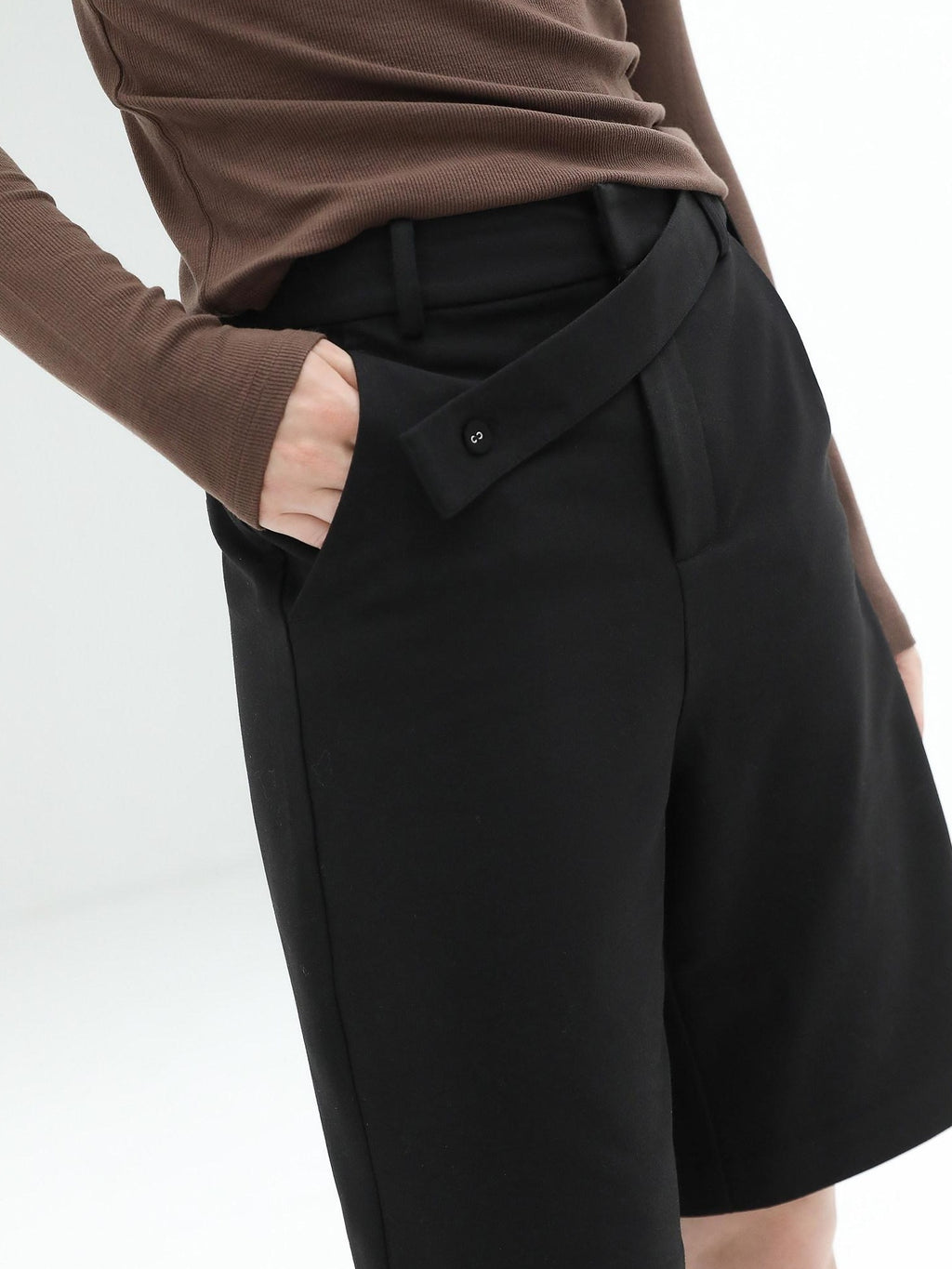 COCOBELLA High Waist Pu Straight Leg 3D Embellished Office Workwear Black Pants