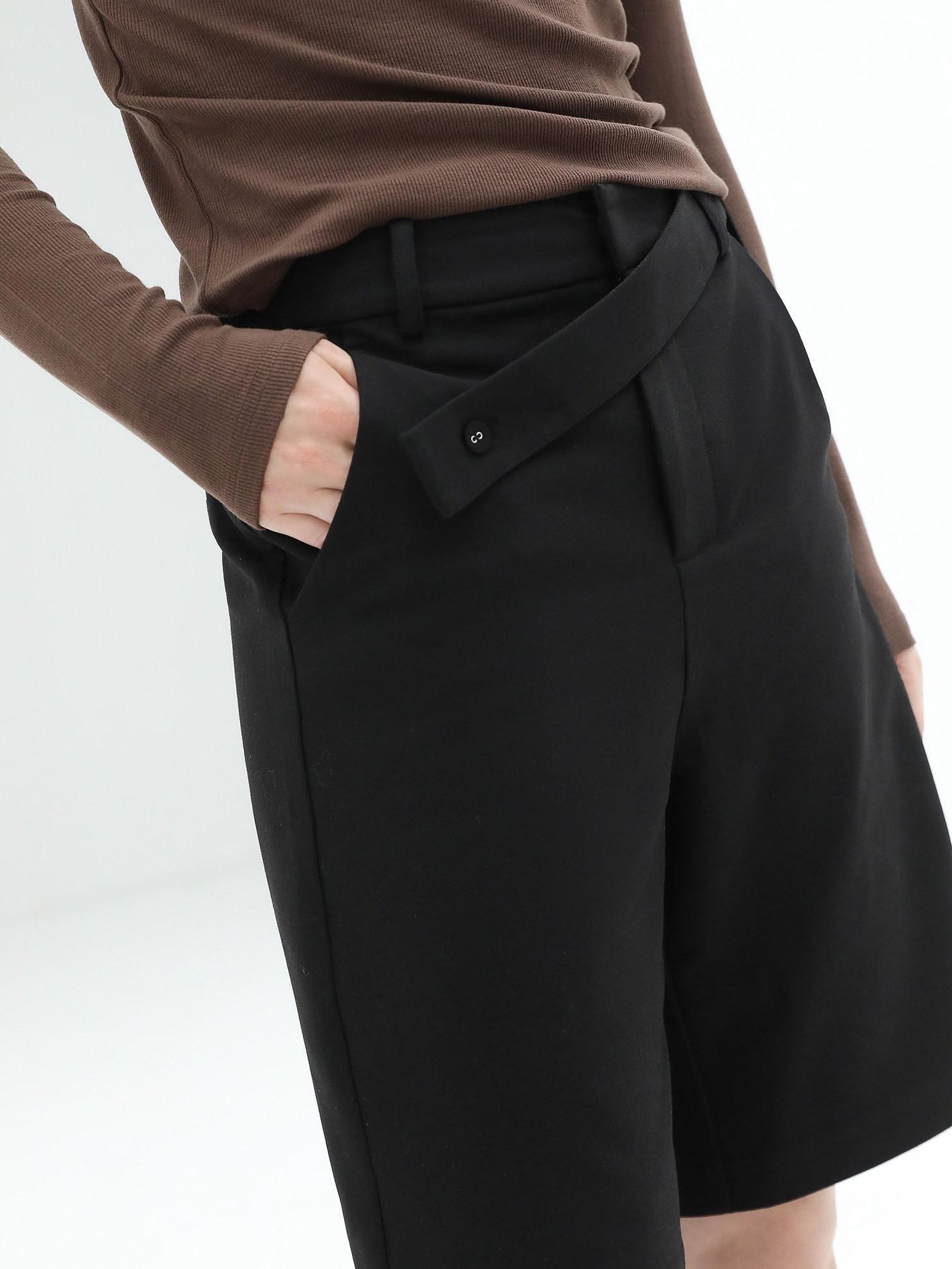 COCOBELLA High Waist Pu Straight Leg 3D Embellished Office Workwear Black Pants