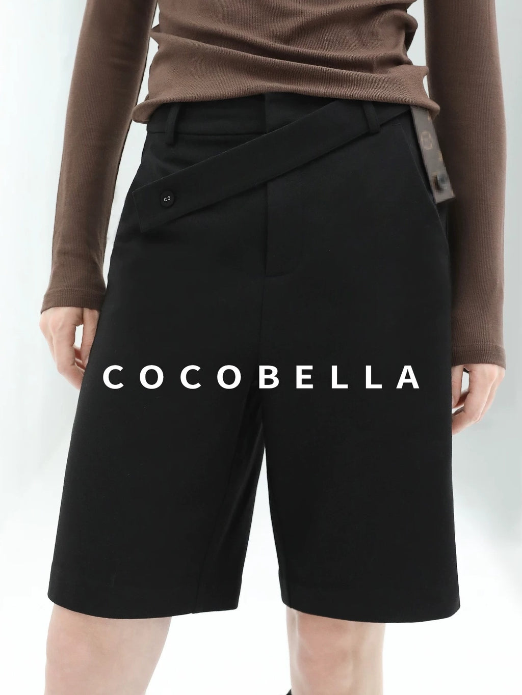 COCOBELLA High Waist Pu Straight Leg 3D Embellished Office Workwear Black Pants