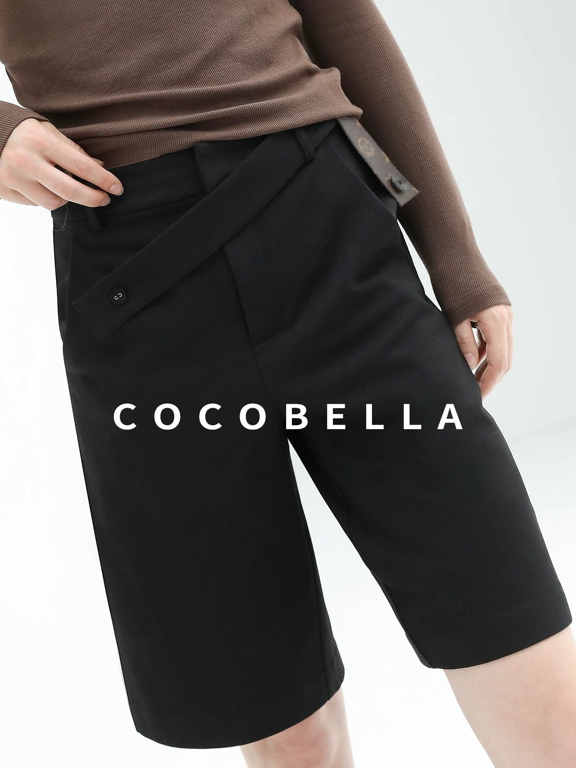 COCOBELLA High Waist Pu Straight Leg 3D Embellished Office Workwear Black Pants