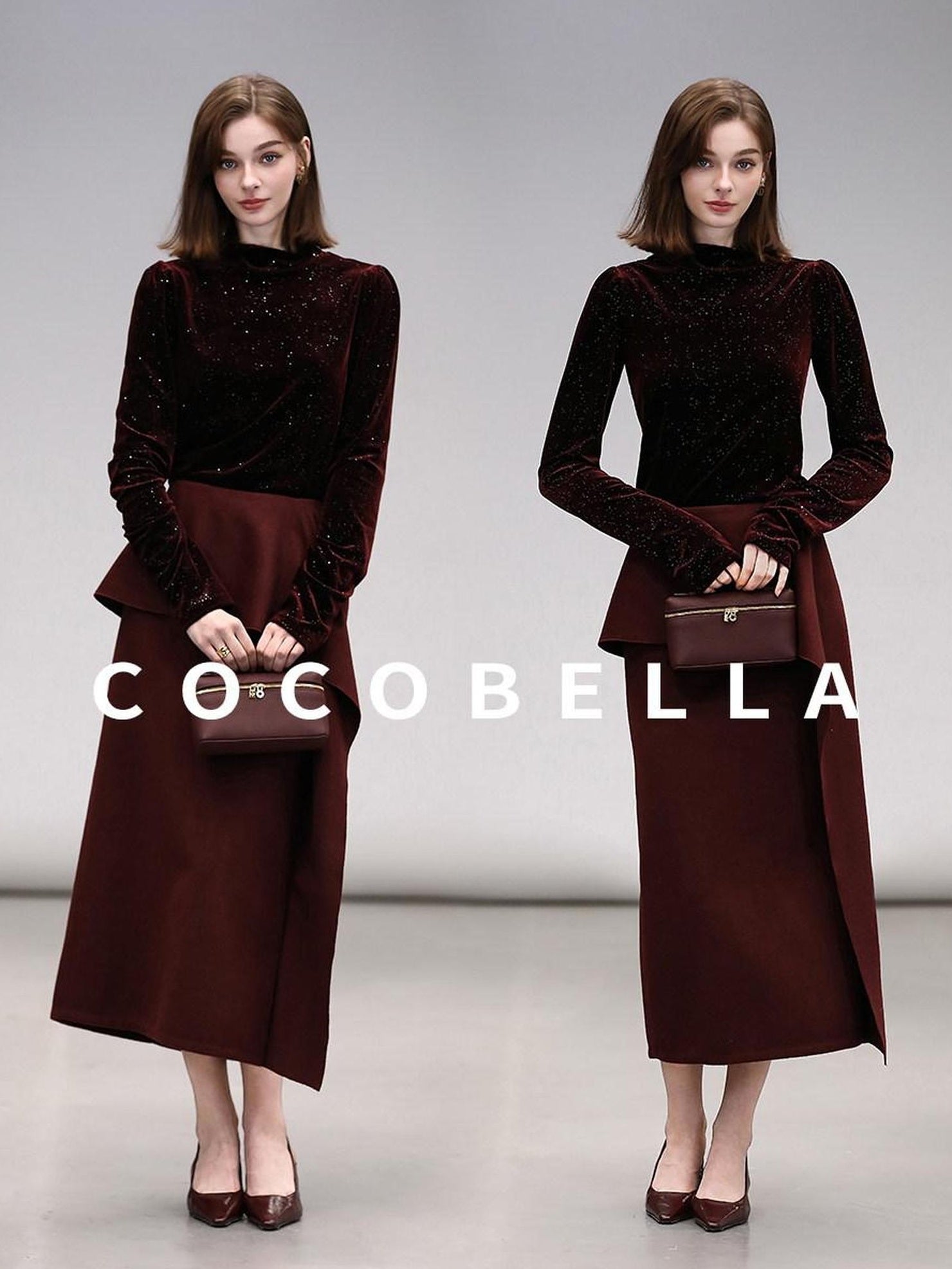 COCOBELLA High Waist Ruffle Asymmetric H Line Structured Cut Slit Women Office Midi Skirts