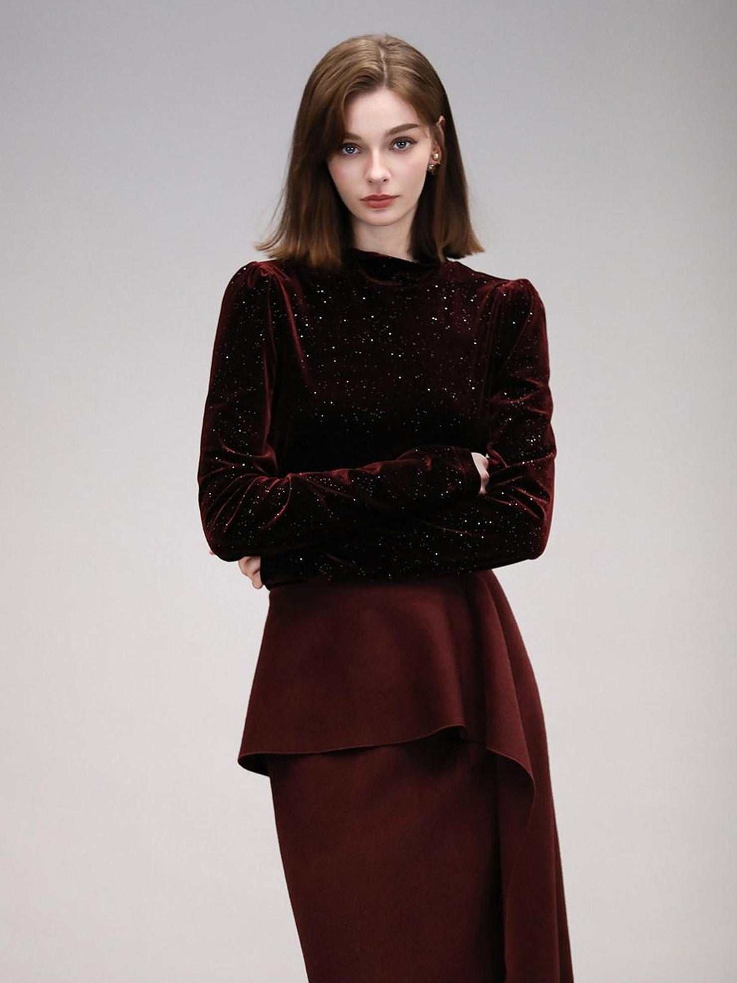 COCOBELLA High Waist Ruffle Asymmetric H Line Structured Cut Slit Women Office Midi Skirts