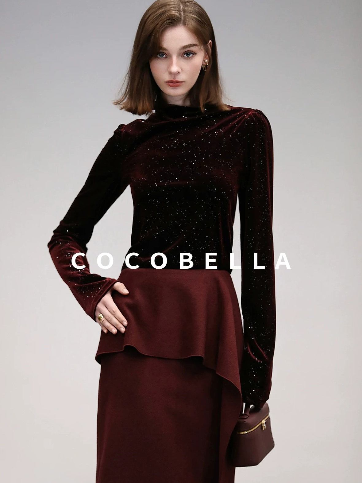 COCOBELLA High Waist Ruffle Asymmetric H Line Structured Cut Slit Women Office Midi Skirts