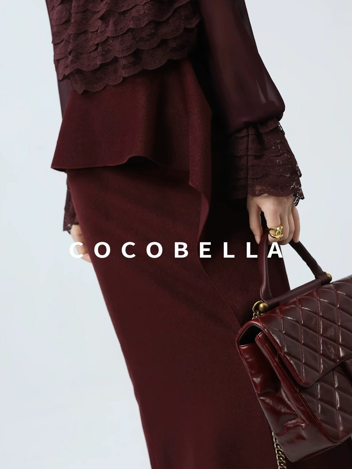 COCOBELLA High Waist Ruffle Asymmetric Slit H Line Office Work Midi Straight Skirts