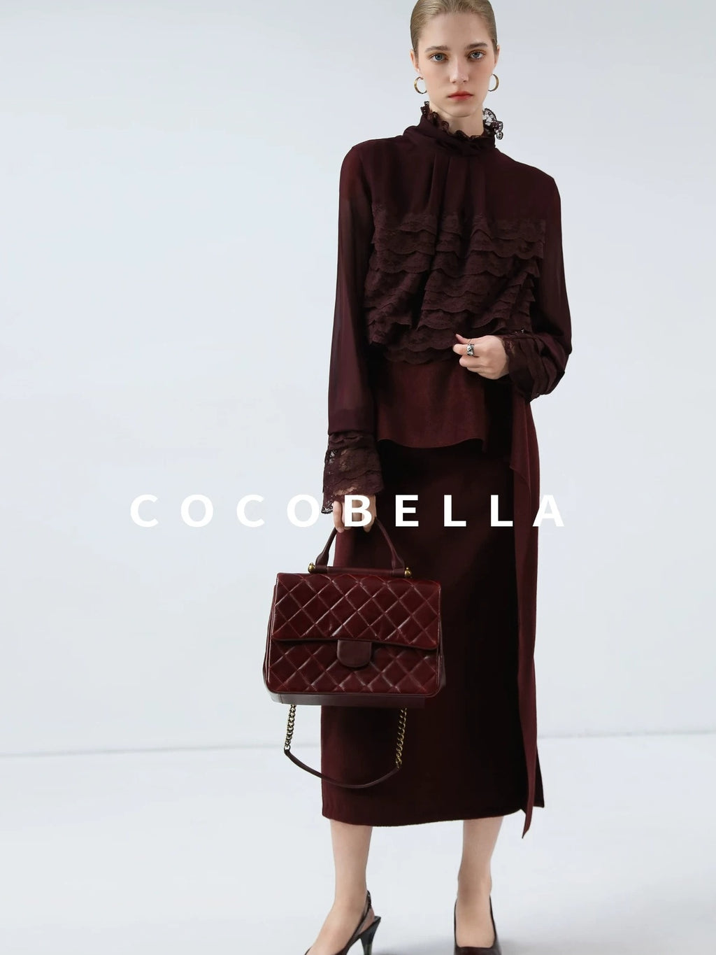 COCOBELLA High Waist Ruffle Asymmetric Slit H Line Office Work Midi Straight Skirts