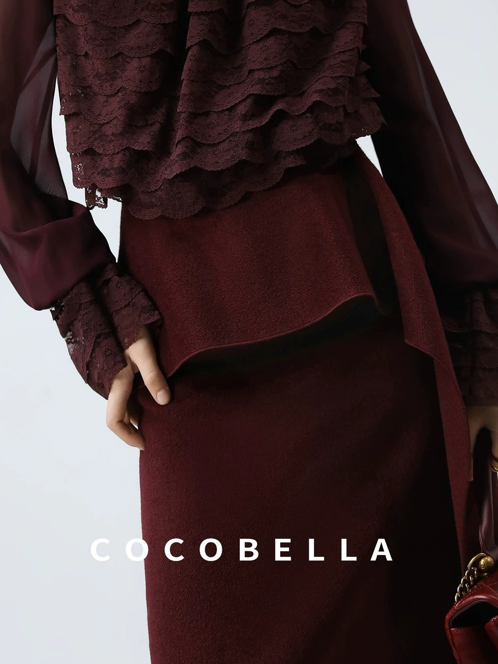 COCOBELLA High Waist Ruffle Asymmetric Slit H Line Office Work Midi Straight Skirts