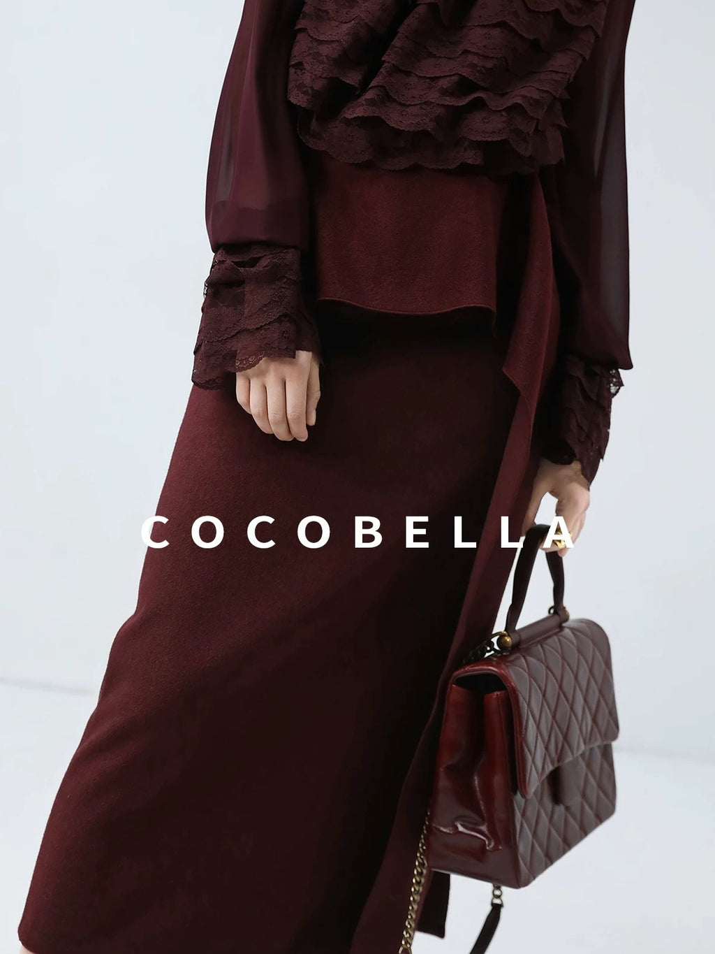 COCOBELLA High Waist Ruffle Asymmetric Slit H Line Office Work Midi Straight Skirts