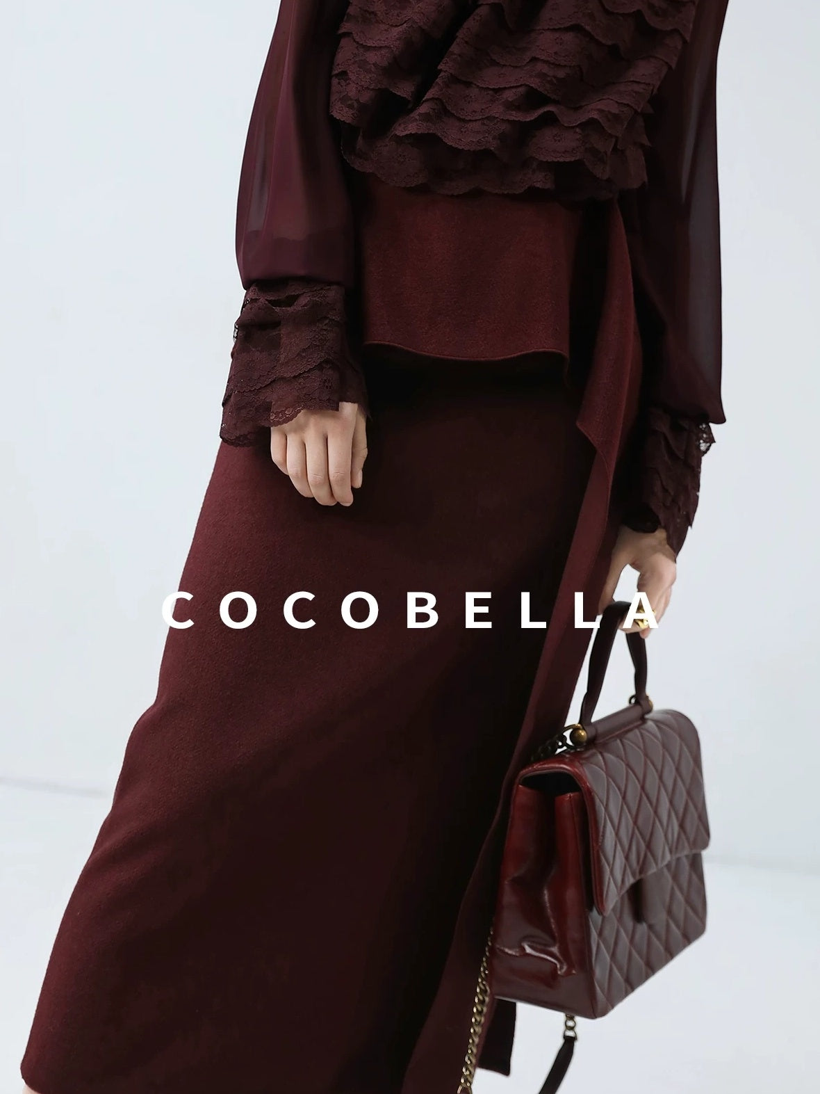 COCOBELLA High Waist Ruffle Asymmetric Slit H Line Office Work Midi Straight Skirts