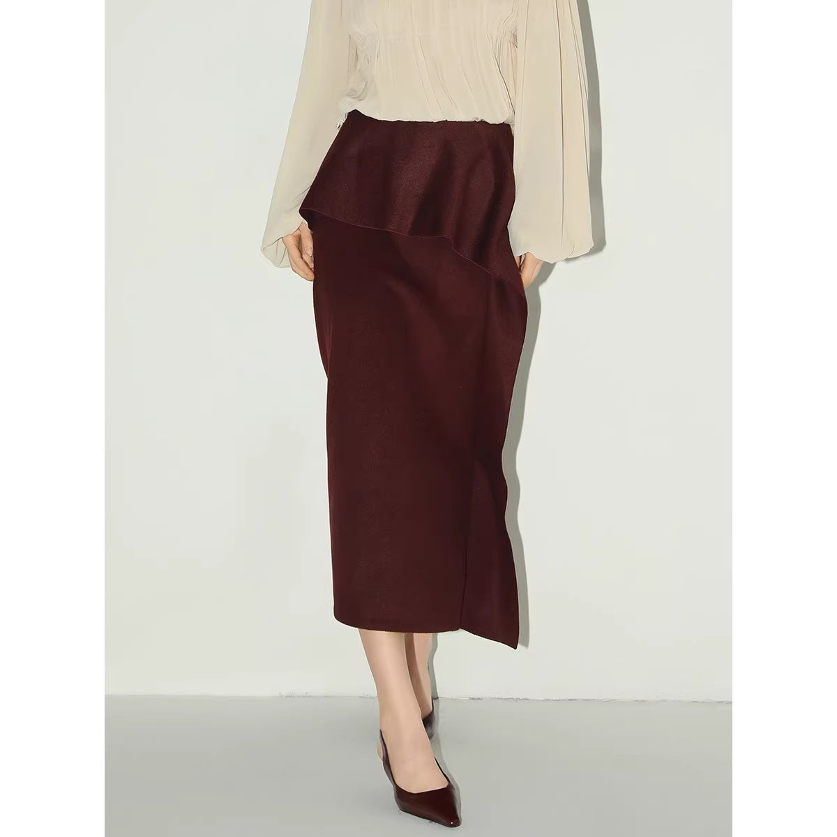 COCOBELLA_High_Waist_Ruffle_Hem_Office_Straight_Pencil_H_Line_Women_Workwear_Midi_Skirts_MISSTT