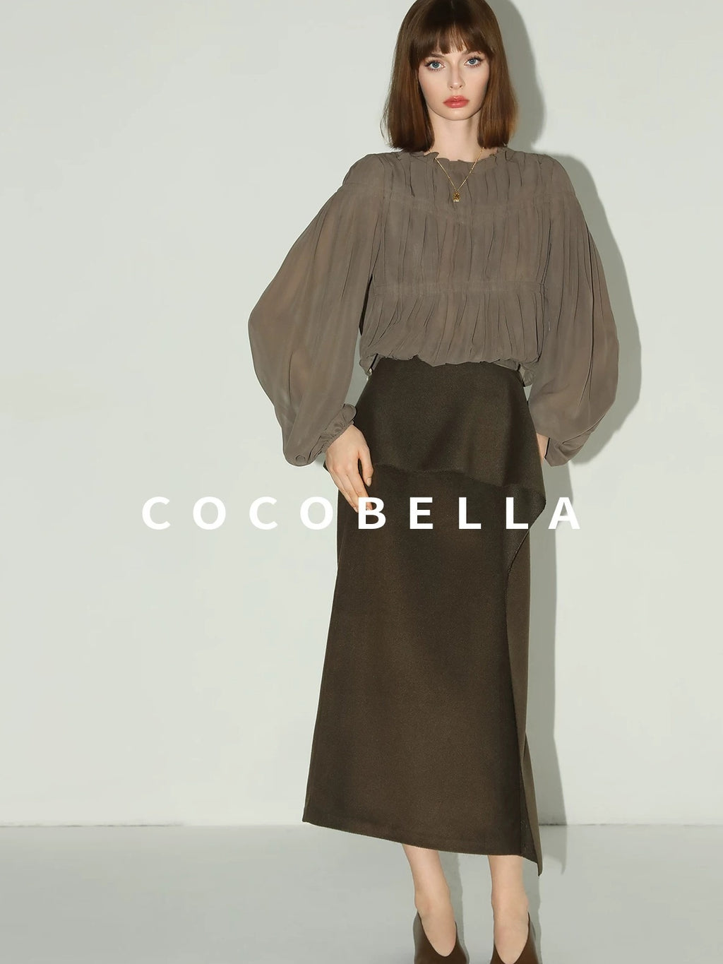 COCOBELLA High Waist Ruffle Hem Office Straight Pencil H Line Women Workwear Midi Skirts