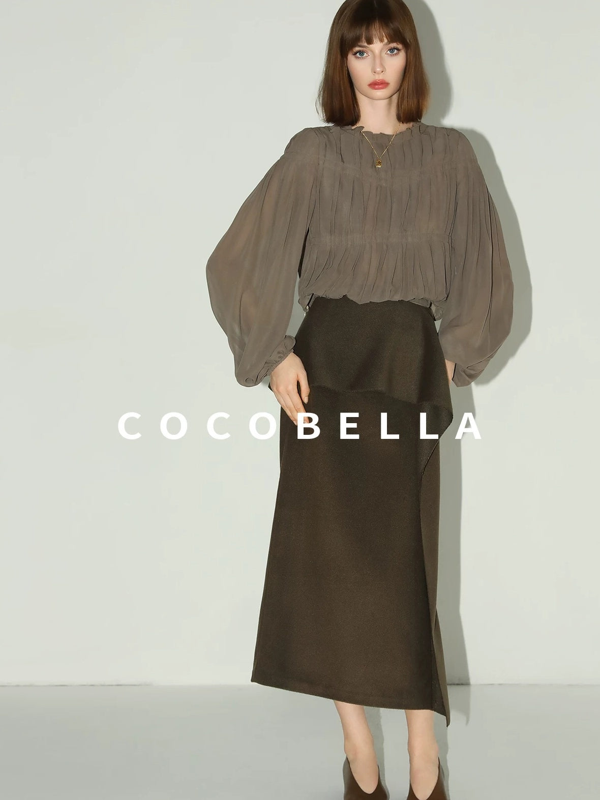 COCOBELLA High Waist Ruffle Hem Office Straight Pencil H Line Women Workwear Midi Skirts