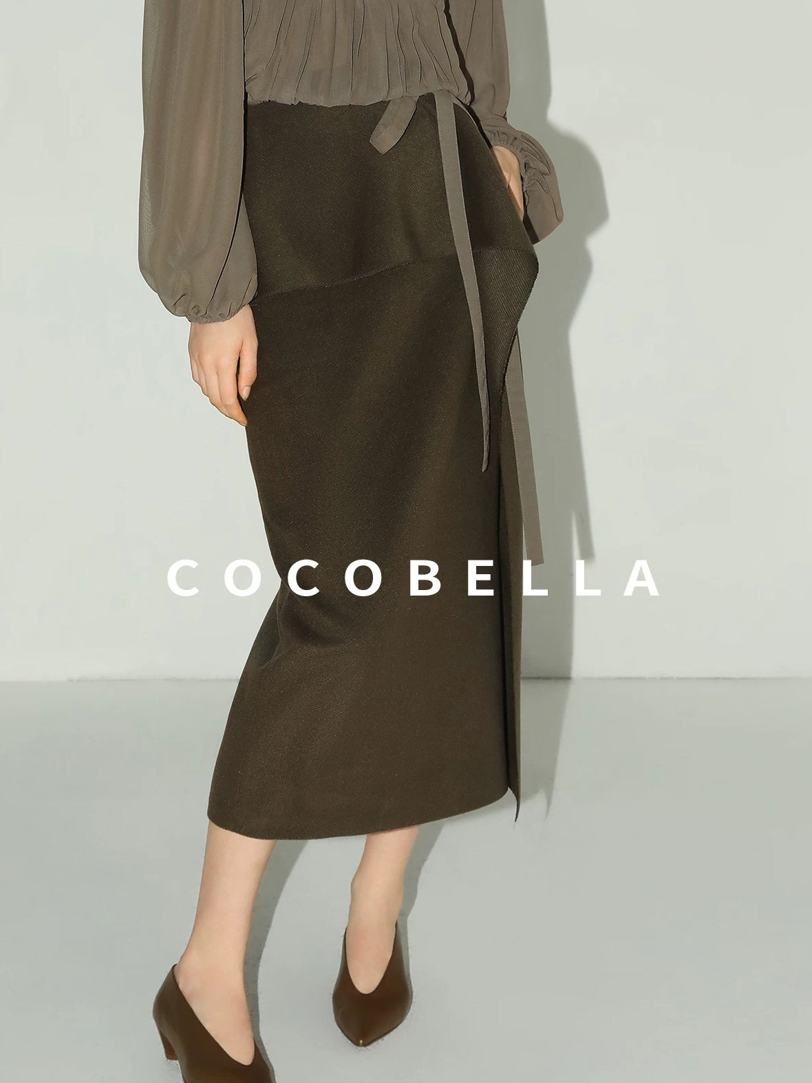 COCOBELLA High Waist Ruffle Hem Office Straight Pencil H Line Women Workwear Midi Skirts