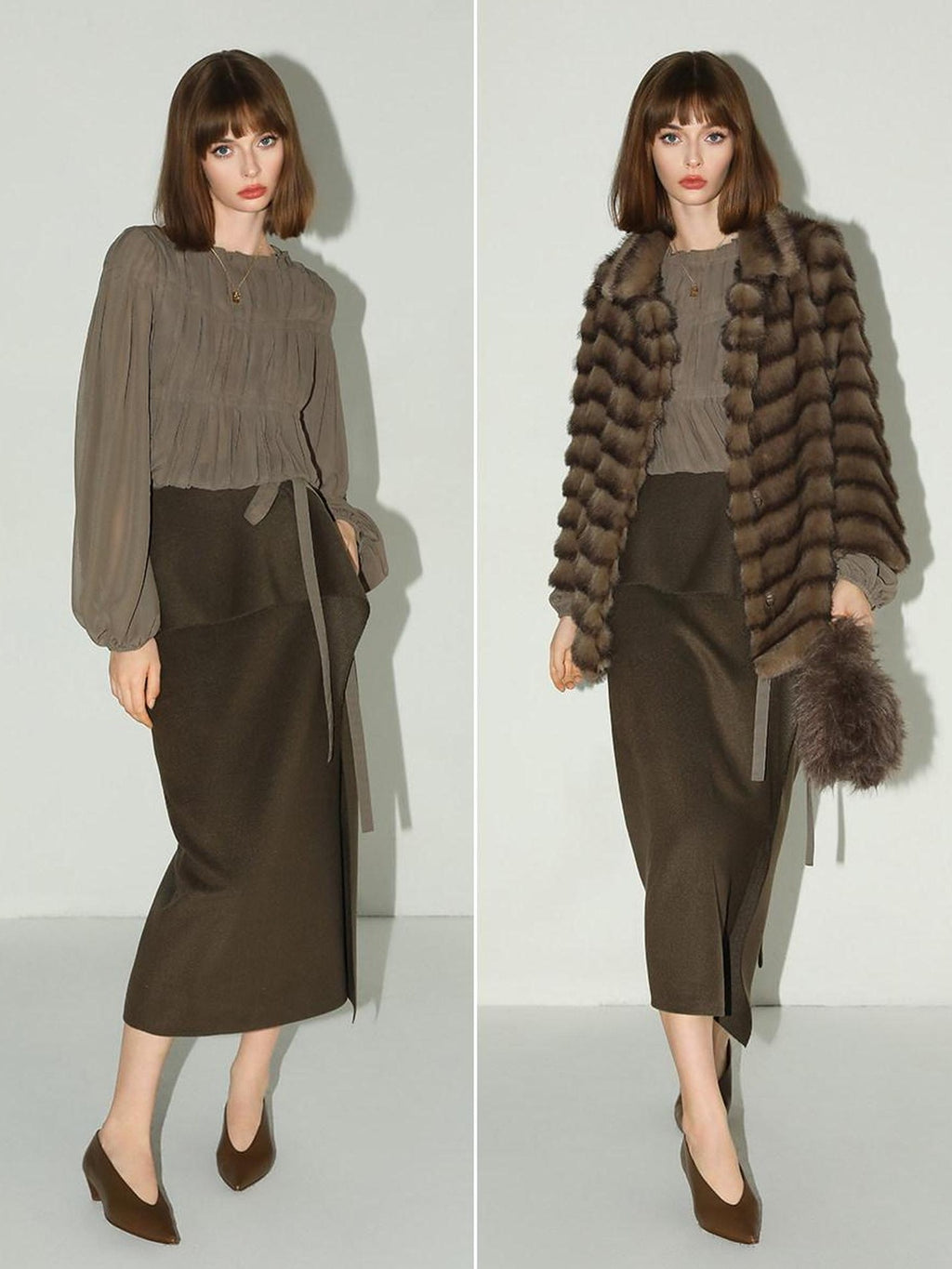 COCOBELLA High Waist Ruffle Hem Office Straight Pencil H Line Women Workwear Midi Skirts