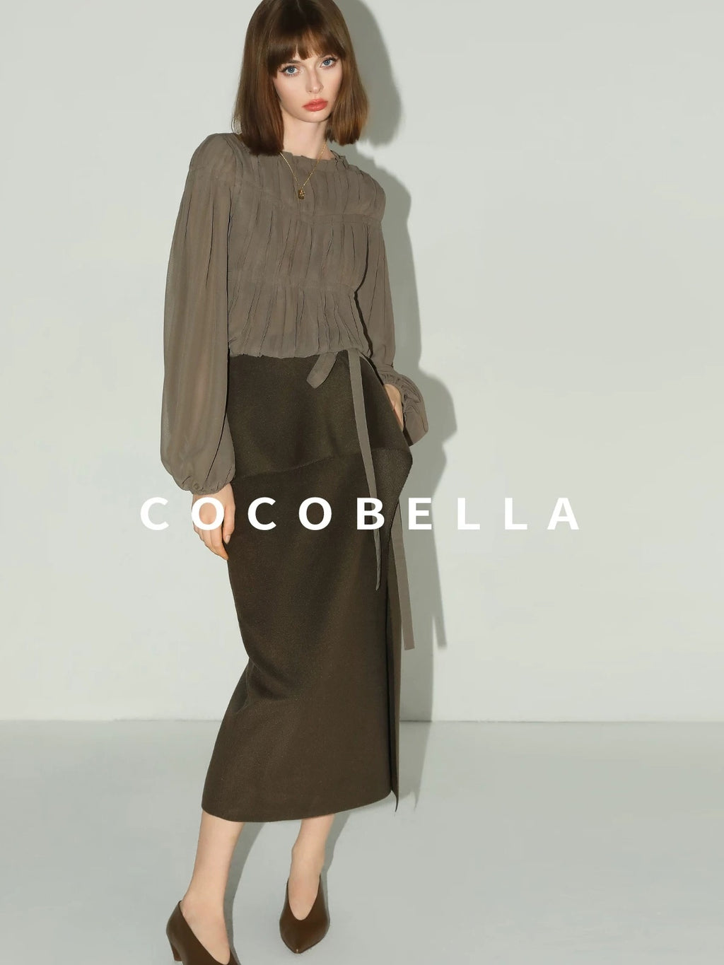 COCOBELLA High Waist Ruffle Hem Office Straight Pencil H Line Women Workwear Midi Skirts