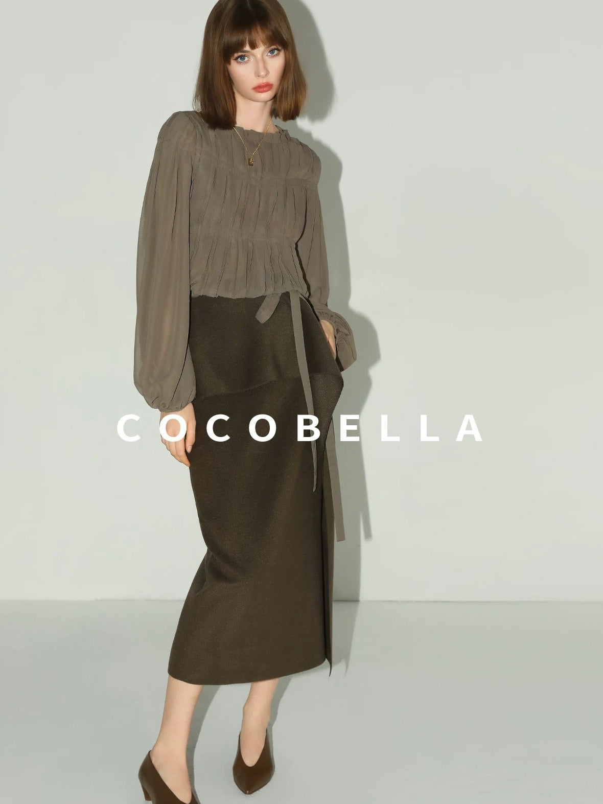 COCOBELLA High Waist Ruffle Hem Office Straight Pencil H Line Women Workwear Midi Skirts