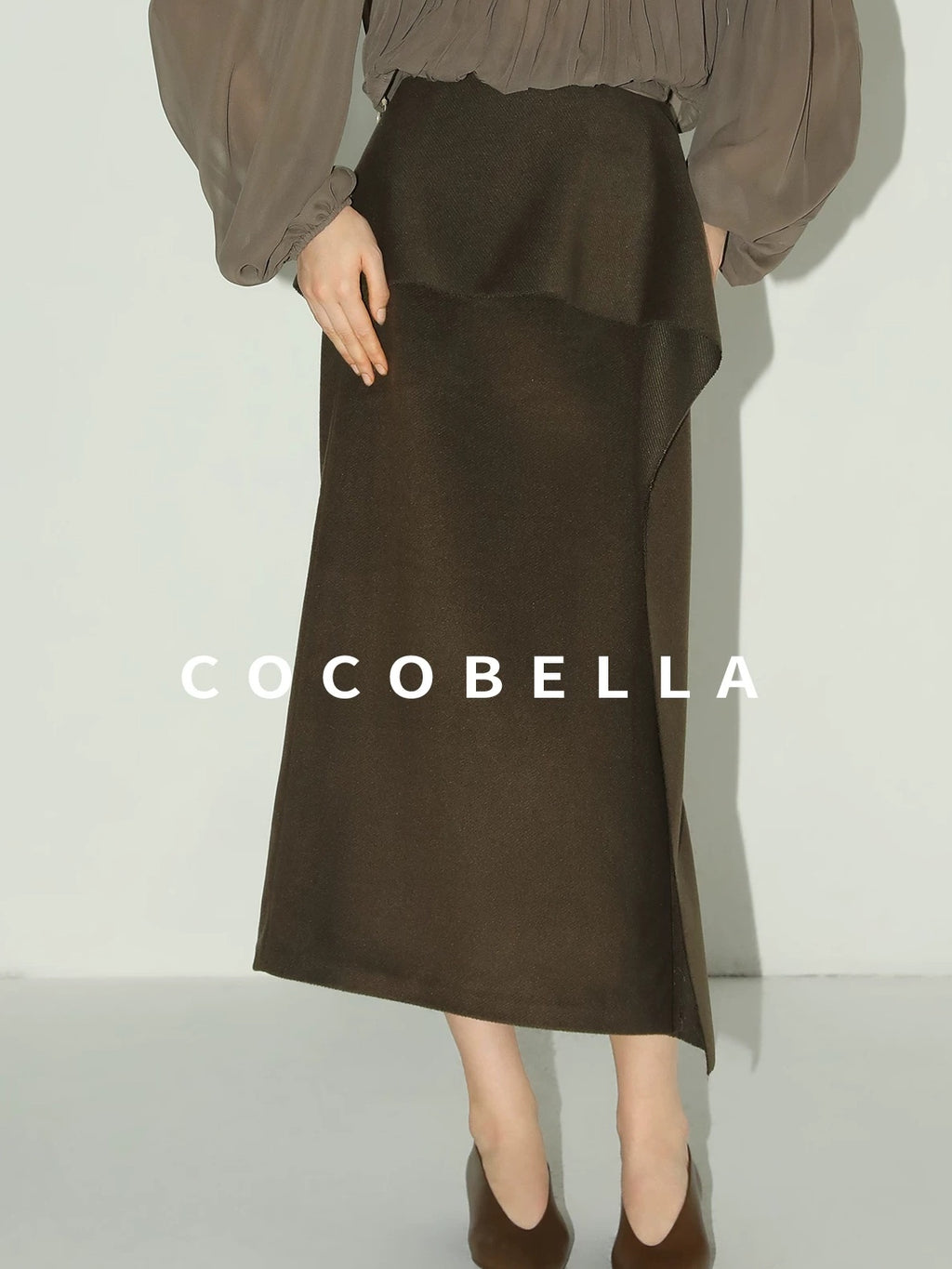 COCOBELLA High Waist Ruffle Hem Office Straight Pencil H Line Women Workwear Midi Skirts