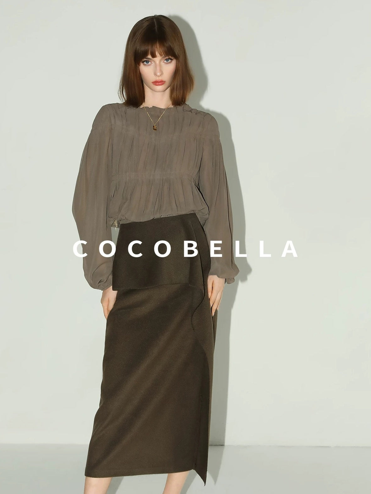 COCOBELLA High Waist Ruffle Hem Office Straight Pencil H Line Women Workwear Midi Skirts