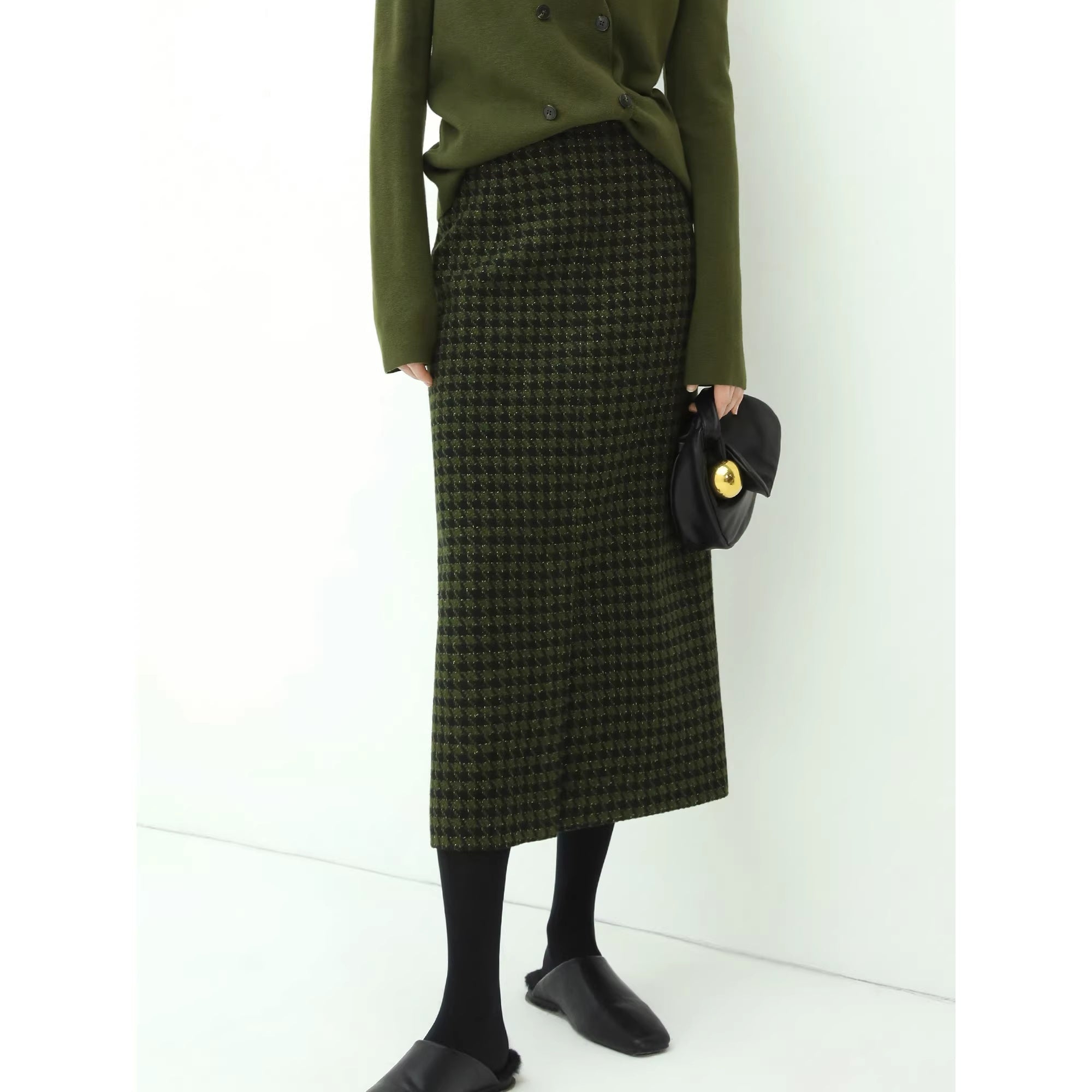 COCOBELLA_High_Waist_Shimmer_Wool_Blend_Straight_Midi_Lady_Office_Skirts_MISSTT