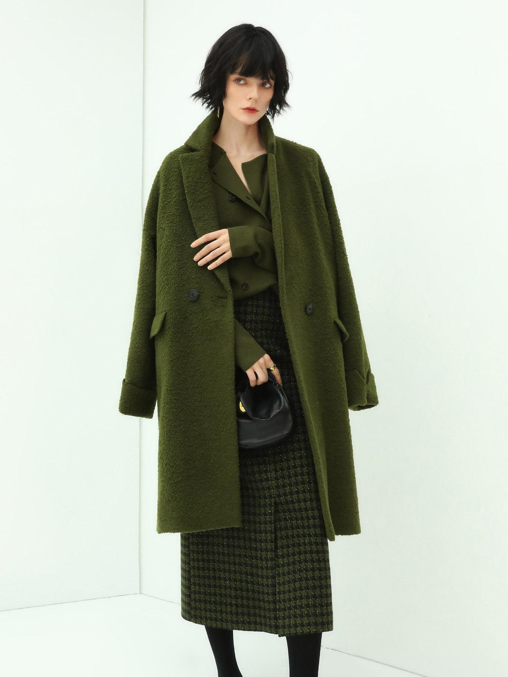 COCOBELLA High Waist Shimmer Wool Blend Straight Midi Lady Office Skirts