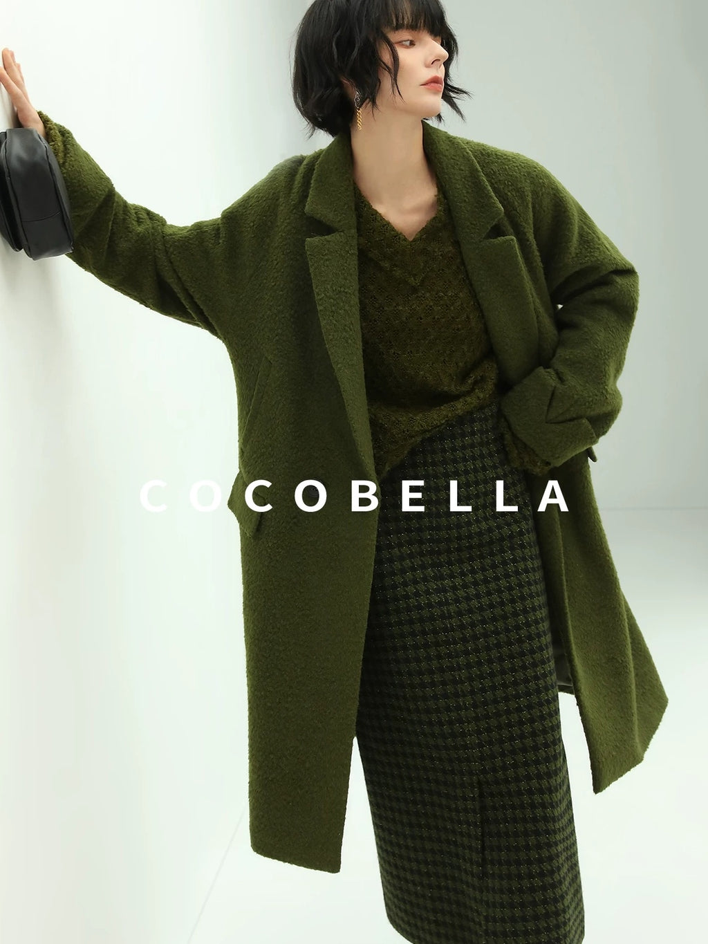 COCOBELLA High Waist Shimmer Wool Blend Straight Midi Lady Office Skirts