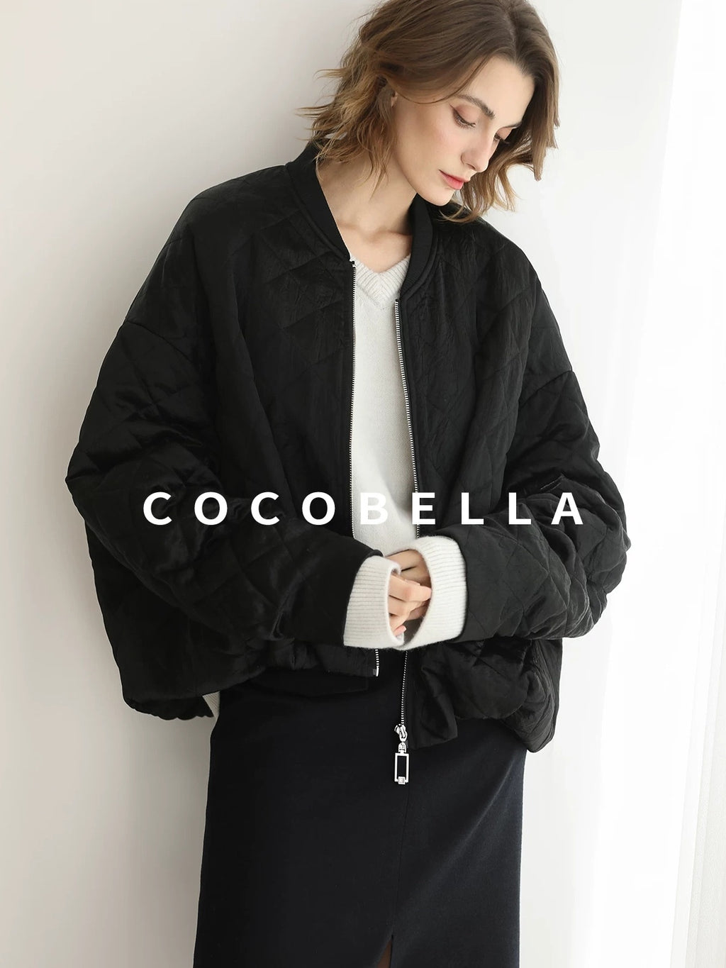 COCOBELLA High Waist Slit Office A Line Women Black Polyester Viscose Wool Blend Skirts