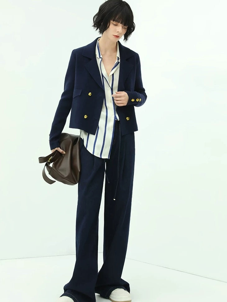 COCOBELLA High Waist Straight Leg Zipper Fly Casual Women Cotton Blend Dark Denim Pants