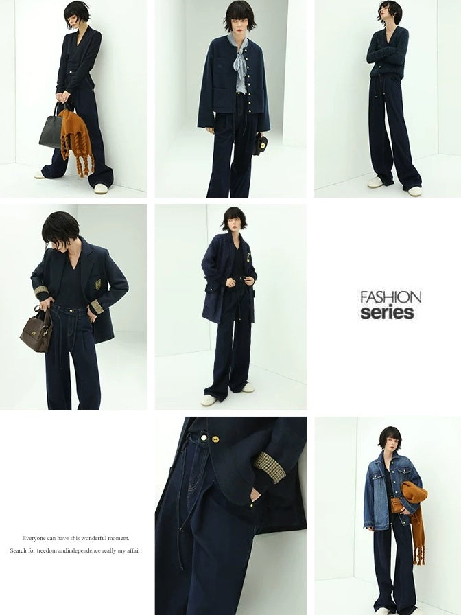 COCOBELLA High Waist Straight Leg Zipper Fly Casual Women Cotton Blend Dark Denim Pants