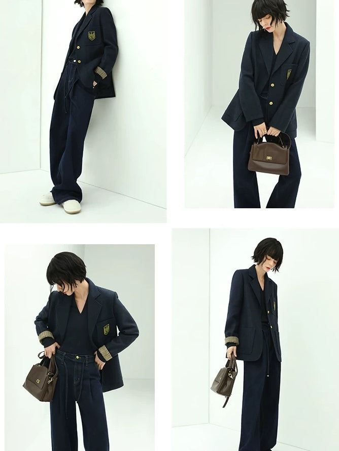 COCOBELLA High Waist Straight Leg Zipper Fly Casual Women Cotton Blend Dark Denim Pants