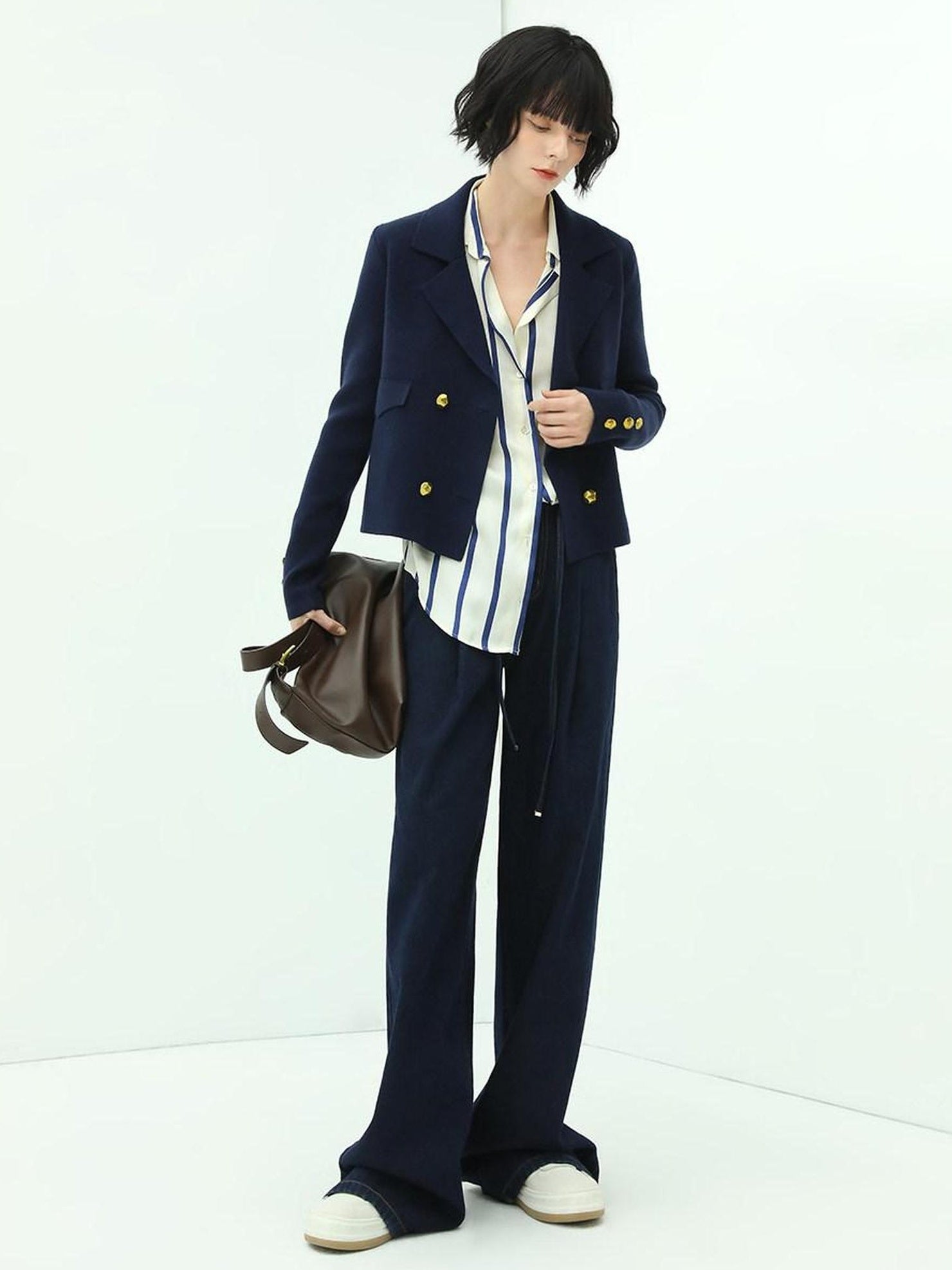 COCOBELLA High Waist Straight Leg Zipper Fly Casual Women Cotton Blend Dark Denim Pants