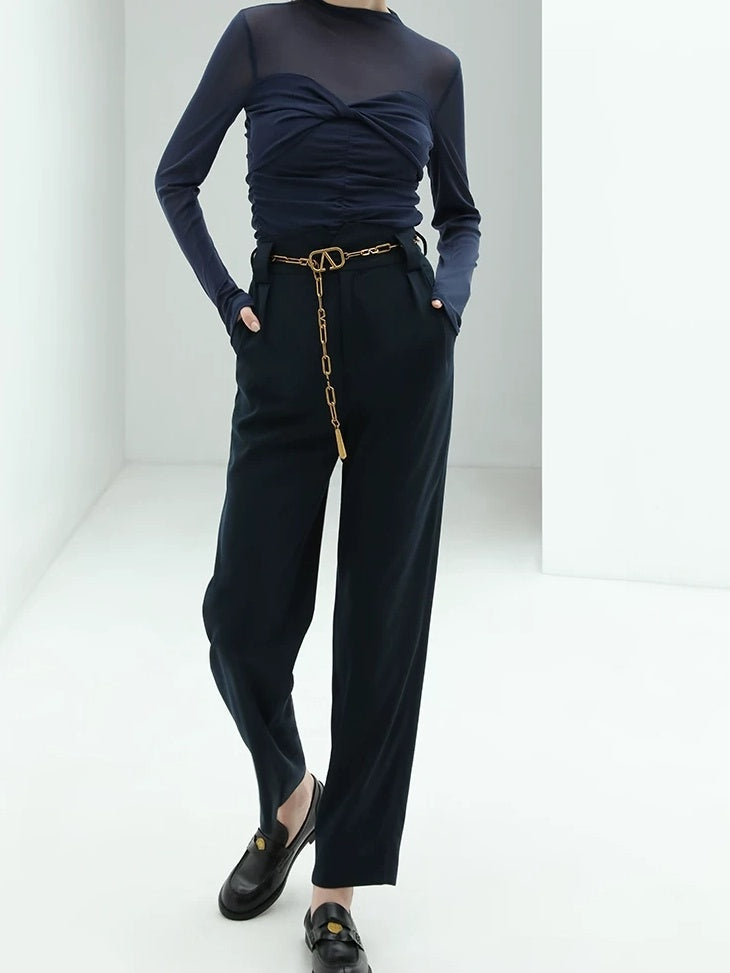 COCOBELLA High Waist Stretch Pocket Straight Tapered Office Workwear Women Black Pants