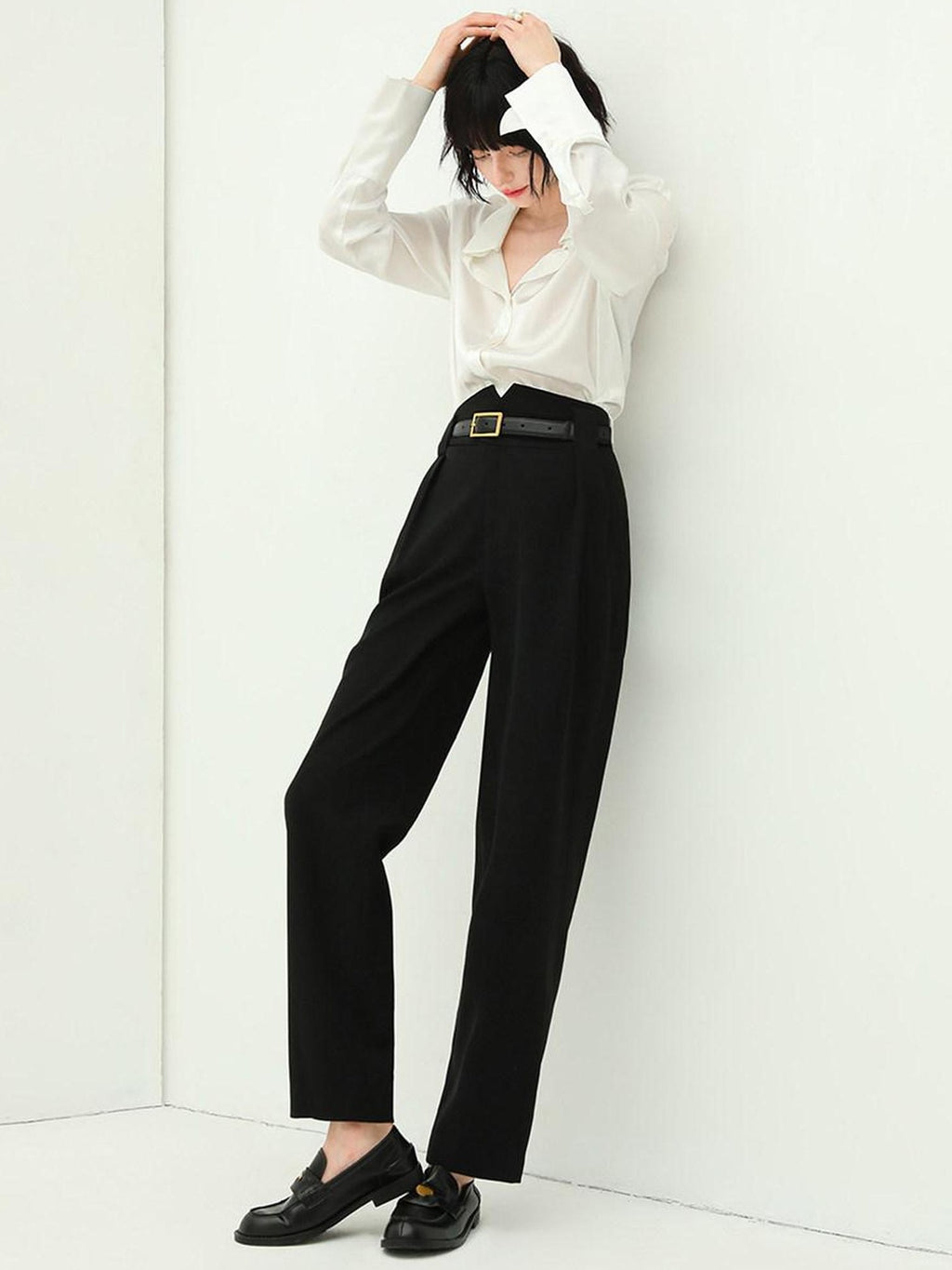 COCOBELLA High Waist Stretch Pocket Straight Tapered Office Workwear Women Black Pants