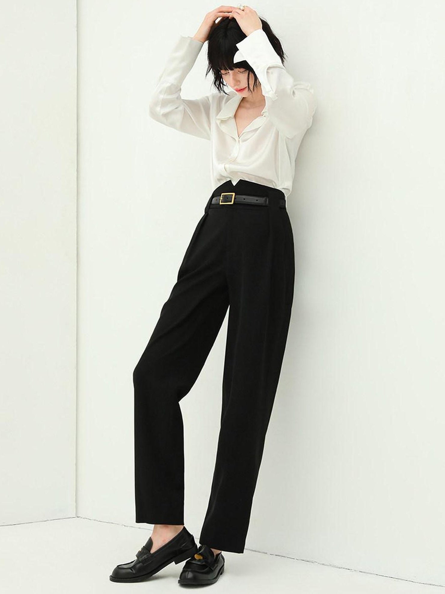 COCOBELLA High Waist Stretch Pocket Straight Tapered Office Workwear Women Black Pants