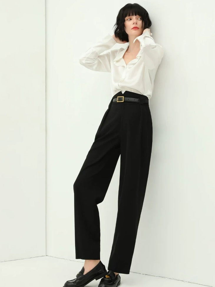 COCOBELLA High Waist Stretch Pocket Straight Tapered Office Workwear Women Black Pants