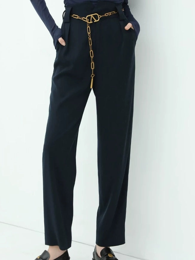 COCOBELLA High Waist Stretch Pocket Straight Tapered Office Workwear Women Black Pants