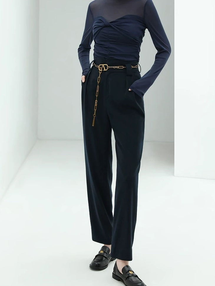 COCOBELLA High Waist Stretch Pocket Straight Tapered Office Workwear Women Black Pants