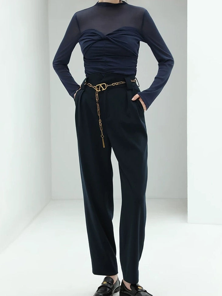 COCOBELLA High Waist Stretch Pocket Straight Tapered Office Workwear Women Black Pants