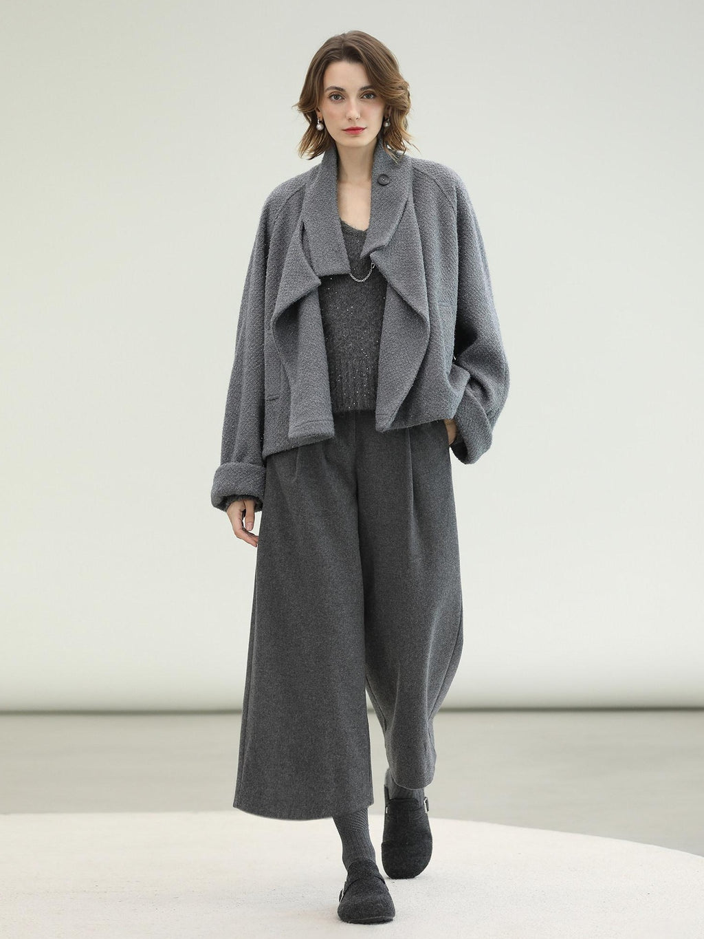 COCOBELLA High Waist Tailored Wide Leg Workwear Ol Minimalist Wool Blend Paris Gray Pants