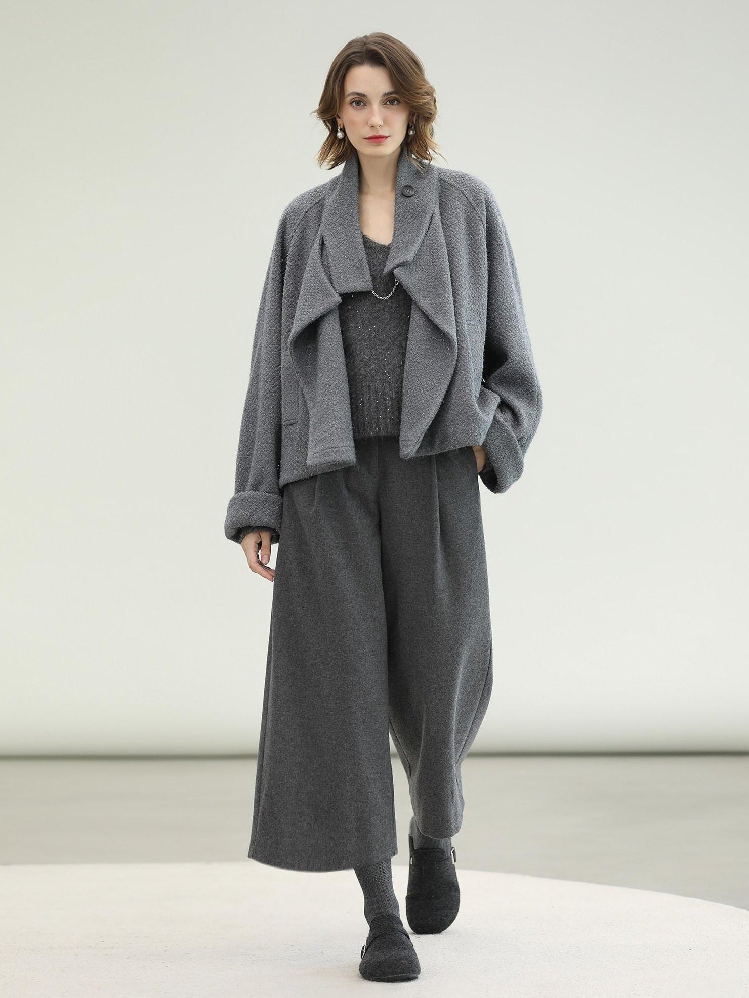 COCOBELLA High Waist Tailored Wide Leg Workwear Ol Minimalist Wool Blend Paris Gray Pants