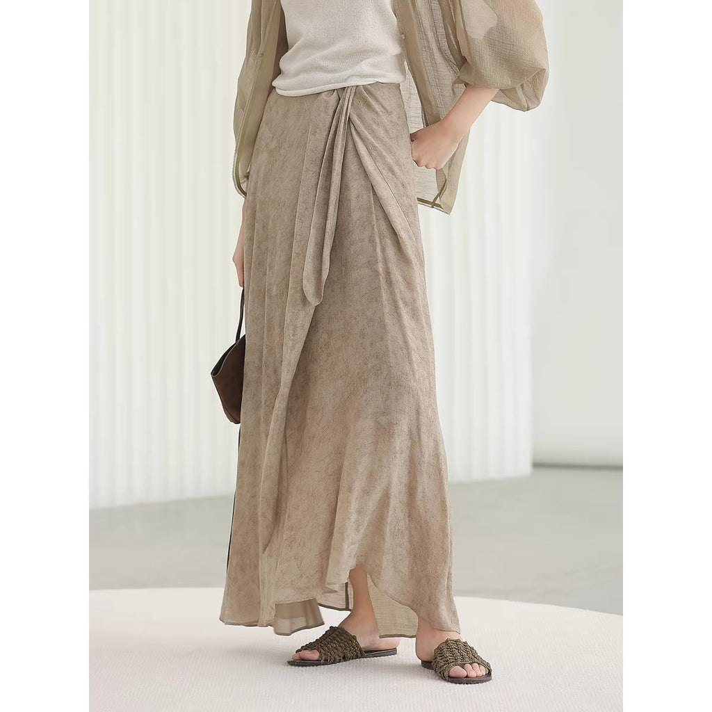 COCOBELLA_High_Waist_Tie_New_Chinese_A_Line_Women_Office_Maxi_Viscose_Milk_Tea_Skirts_MISSTT