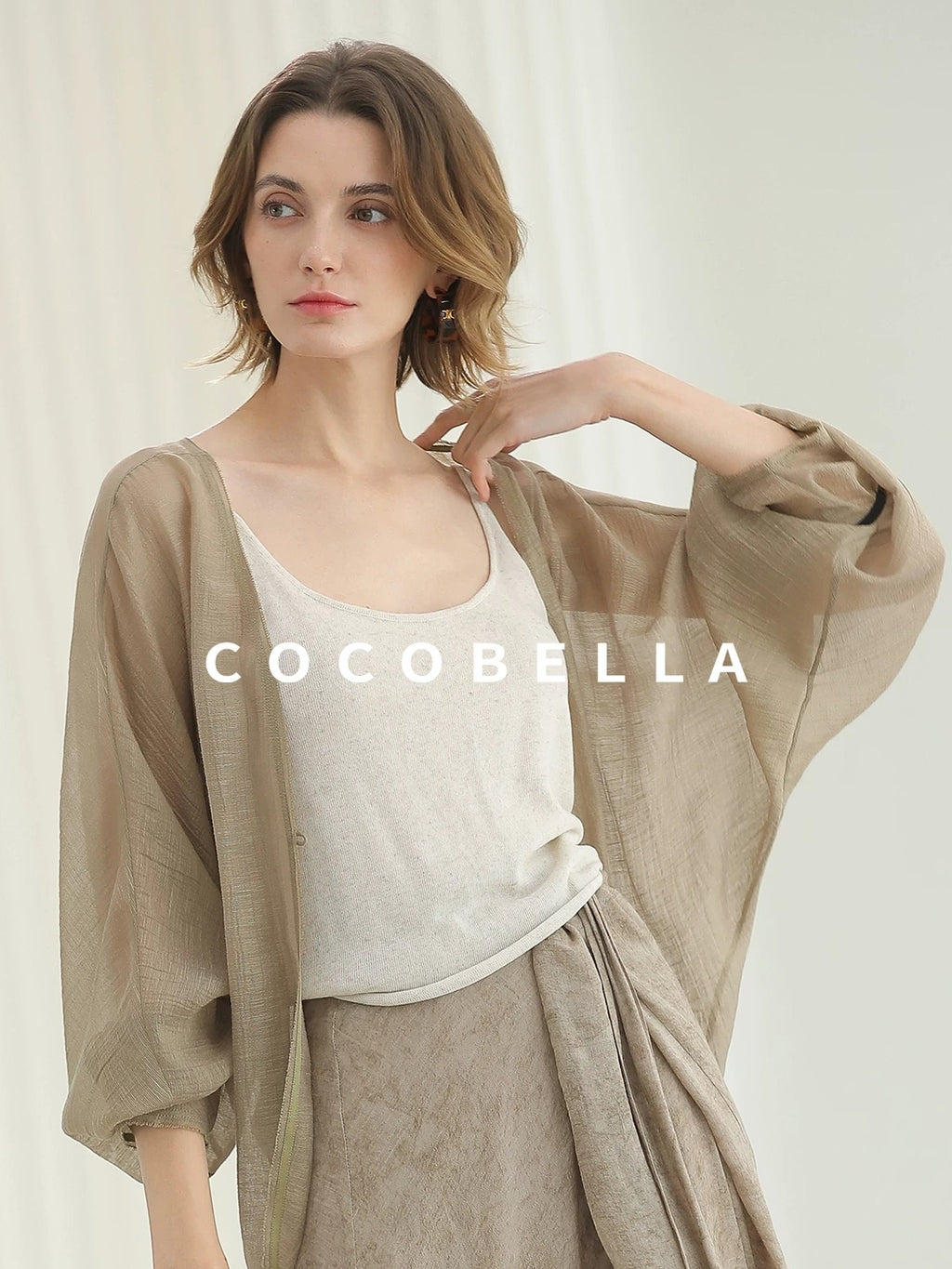COCOBELLA High Waist Tie New Chinese A Line Women Office Maxi Viscose Milk Tea Skirts