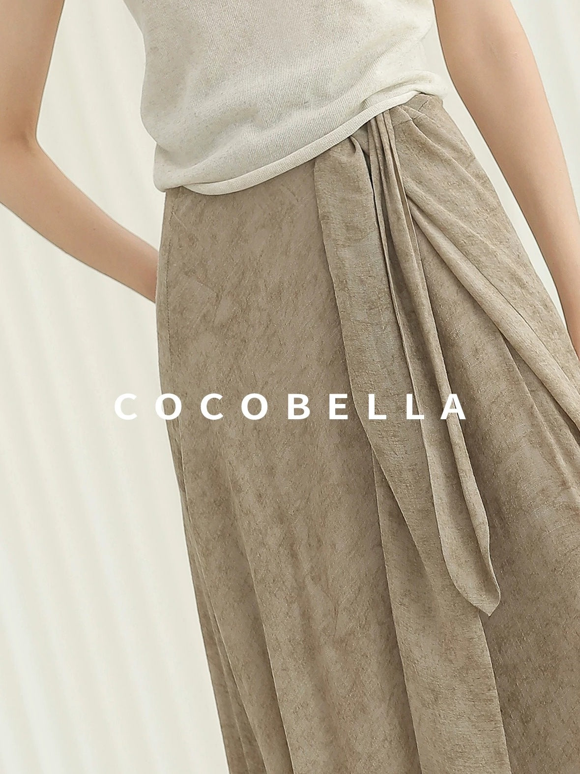 COCOBELLA High Waist Tie New Chinese A Line Women Office Maxi Viscose Milk Tea Skirts
