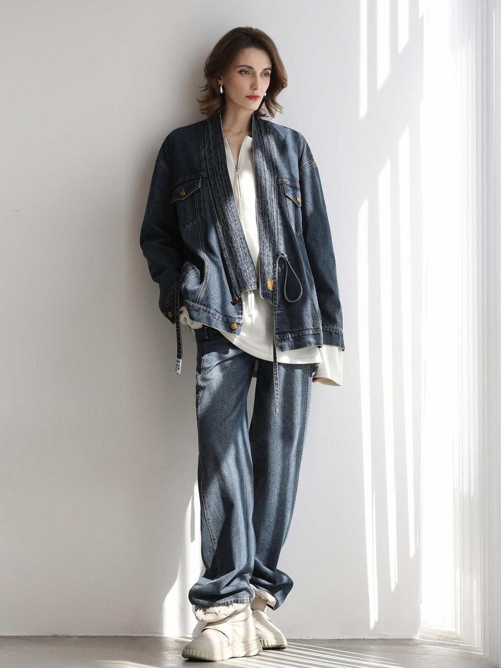 COCOBELLA High Waist Vintage Straight Leg Denim Blue Casual Cotton Blend Women Pants