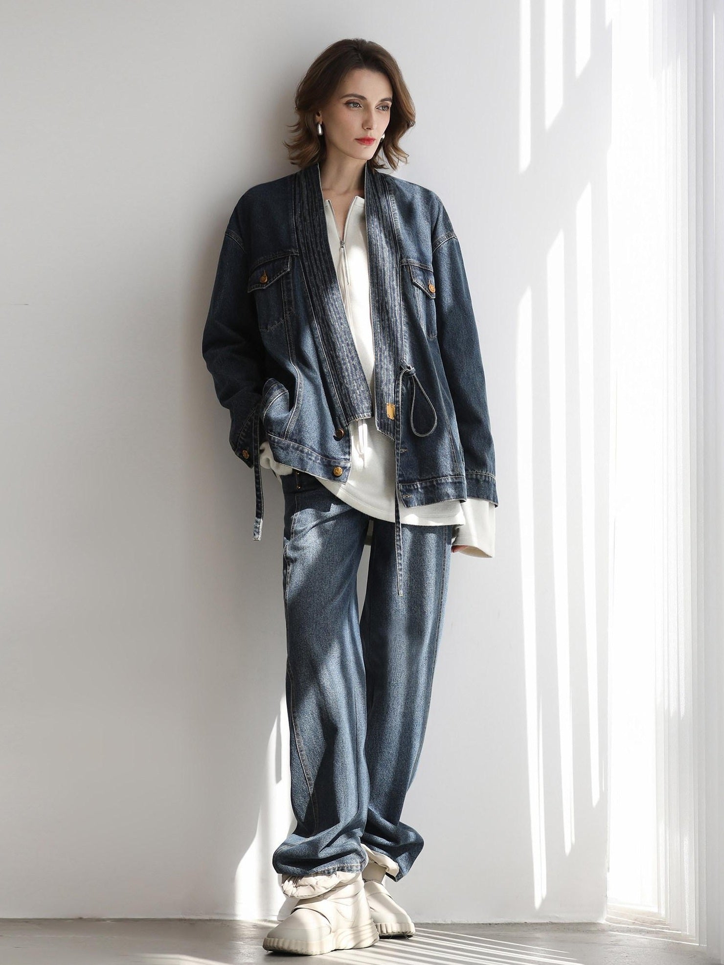 COCOBELLA High Waist Vintage Straight Leg Denim Blue Casual Cotton Blend Women Pants